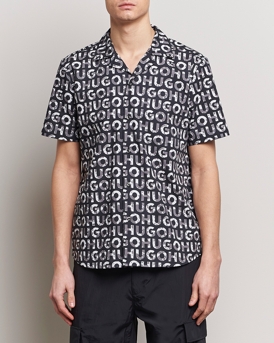 Men |  | HUGO | Ellino Short Sleeve Cotton Shirt Black/White