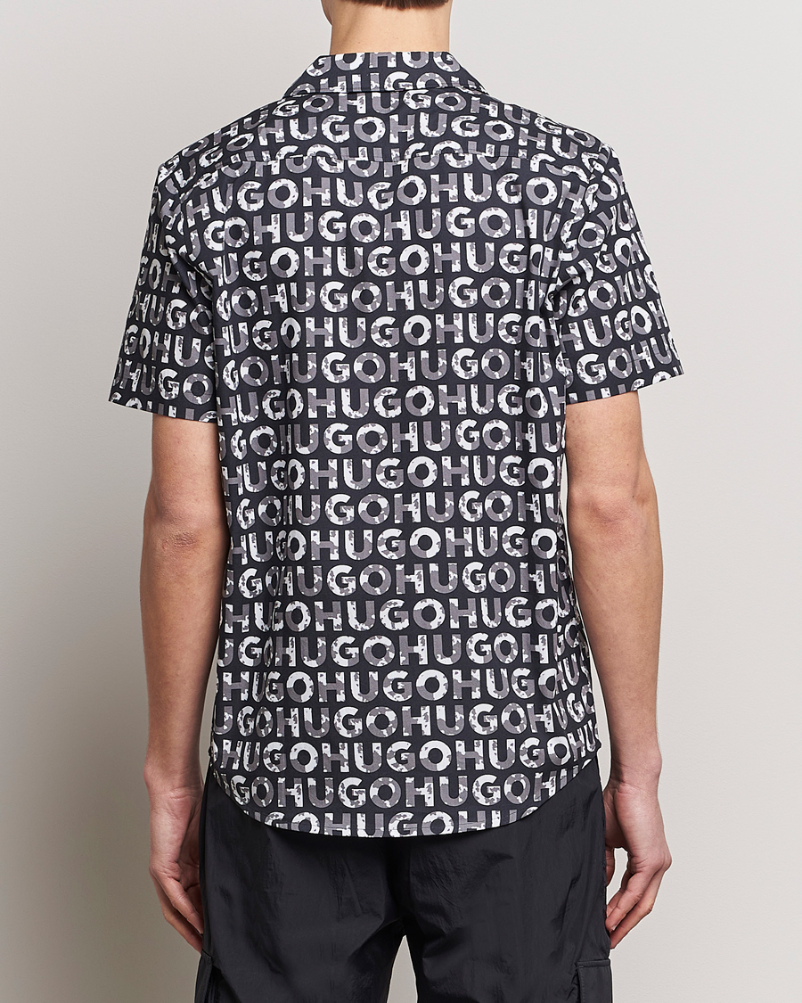 Heren | Overhemden | HUGO | Ellino Short Sleeve Cotton Shirt Black/White