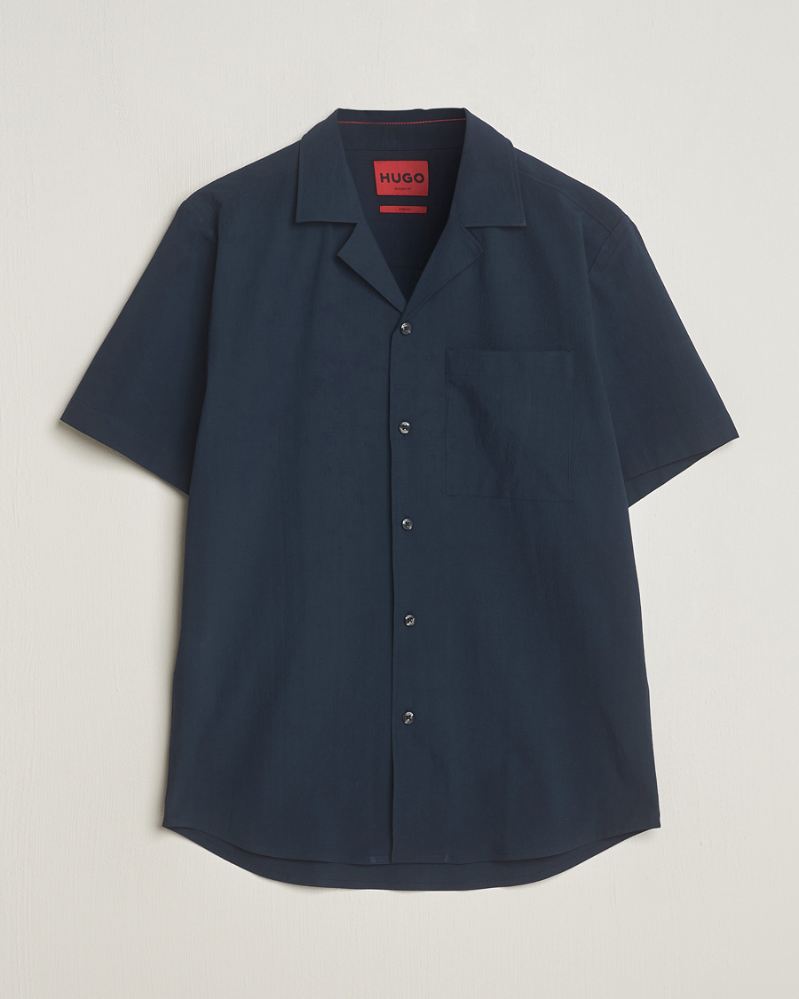 Heren | Overhemden | HUGO | Ellino Short Sleeve Shirt Dark Blue