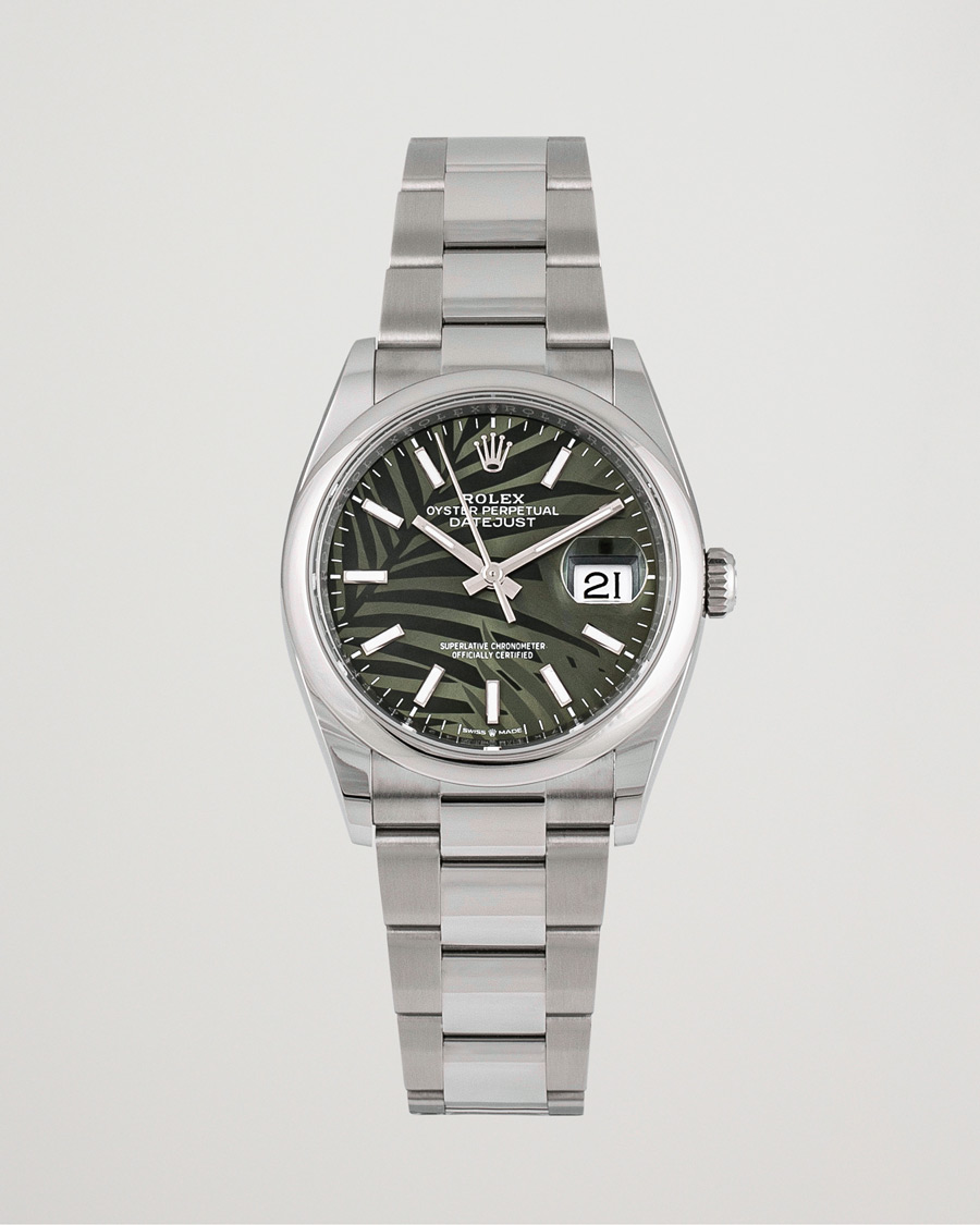Heren | Rolex Pre-Owned Datejust Palm Motif 126200 Silver | Rolex Pre-Owned | Datejust Palm Motif 126200 Silver