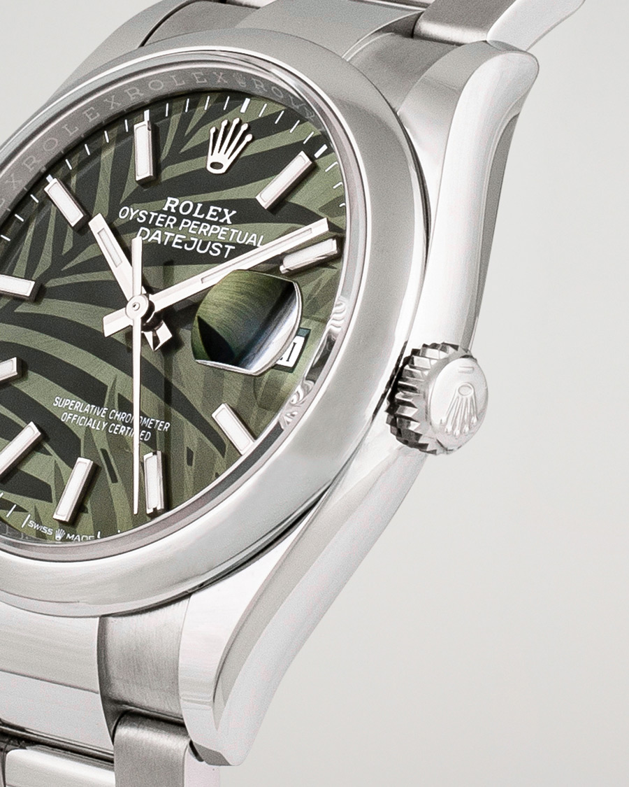 Heren | Rolex Pre-Owned Datejust Palm Motif 126200 Silver | Rolex Pre-Owned | Datejust Palm Motif 126200 Silver