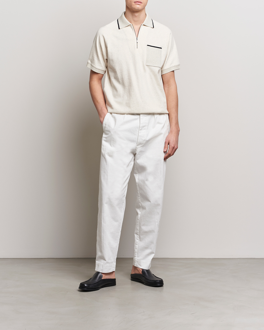 Heren | Polo's | BEAMS PLUS | Half Zip Light Fleece Polo Oatmeal