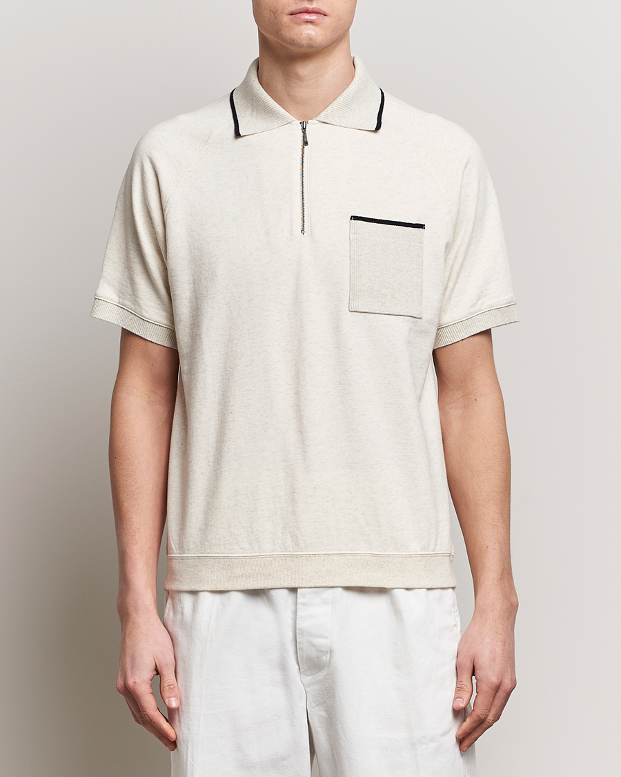 Heren | Preppy Authentic | BEAMS PLUS | Half Zip Light Fleece Polo Oatmeal