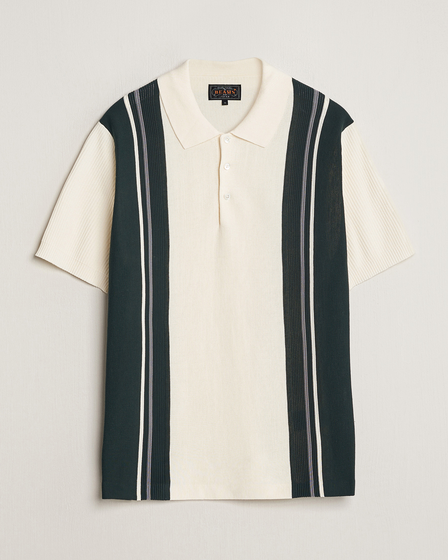 Heren | Polo's | BEAMS PLUS | Knit Stripe Short Sleeve Polo White/Green