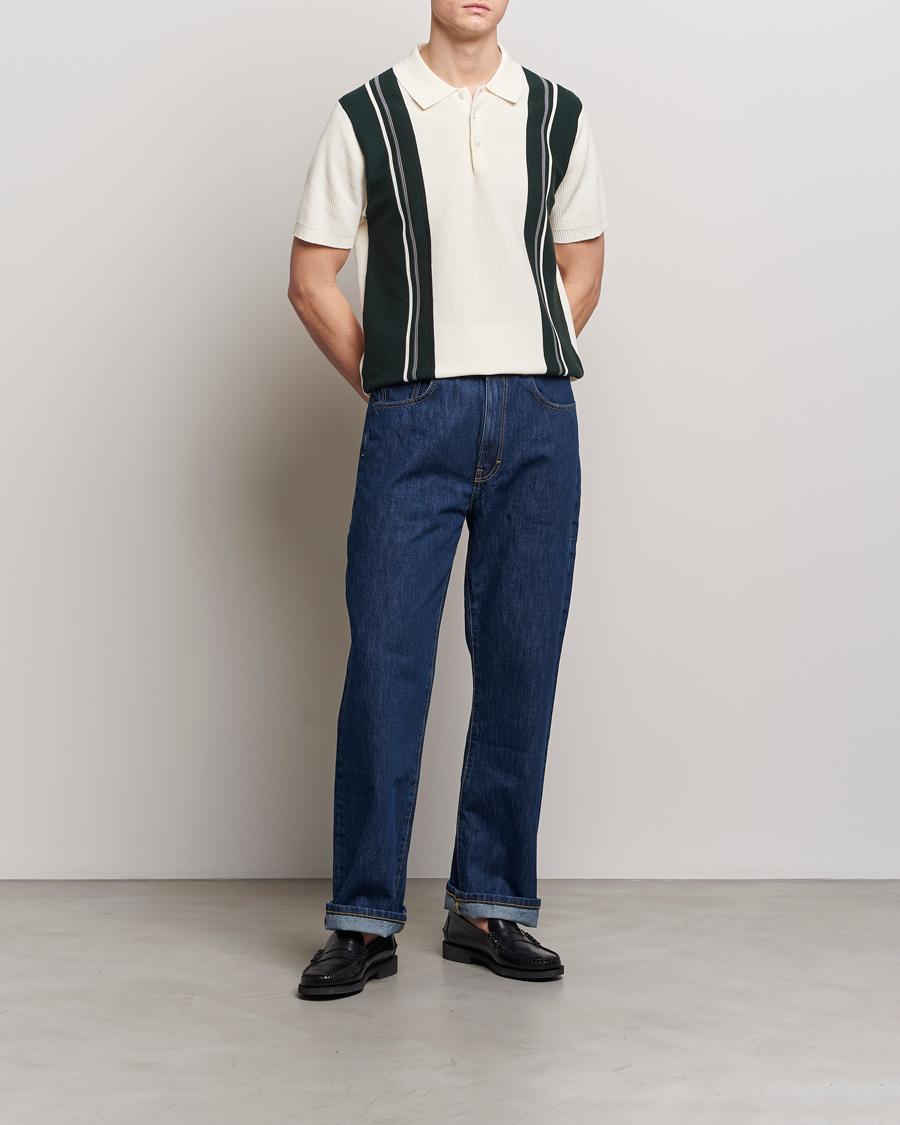 Heren | Polo's | BEAMS PLUS | Knit Stripe Short Sleeve Polo White/Green
