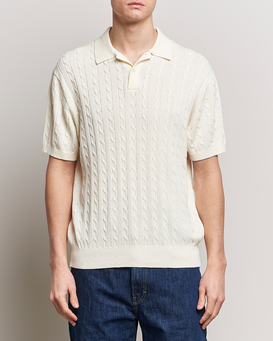 Heren |  | BEAMS PLUS | Cable Knit Short Sleeve Polo Off White