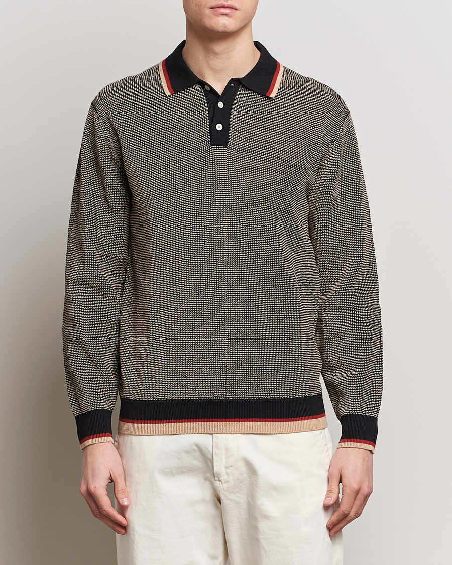 Heren | Poloshirts met lange mouwen | BEAMS PLUS | Slab Knit Long Sleeve Polo Black