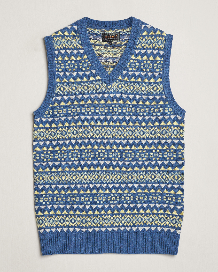 Heren | Truien | BEAMS PLUS | Fairisle Knit Vest Blue