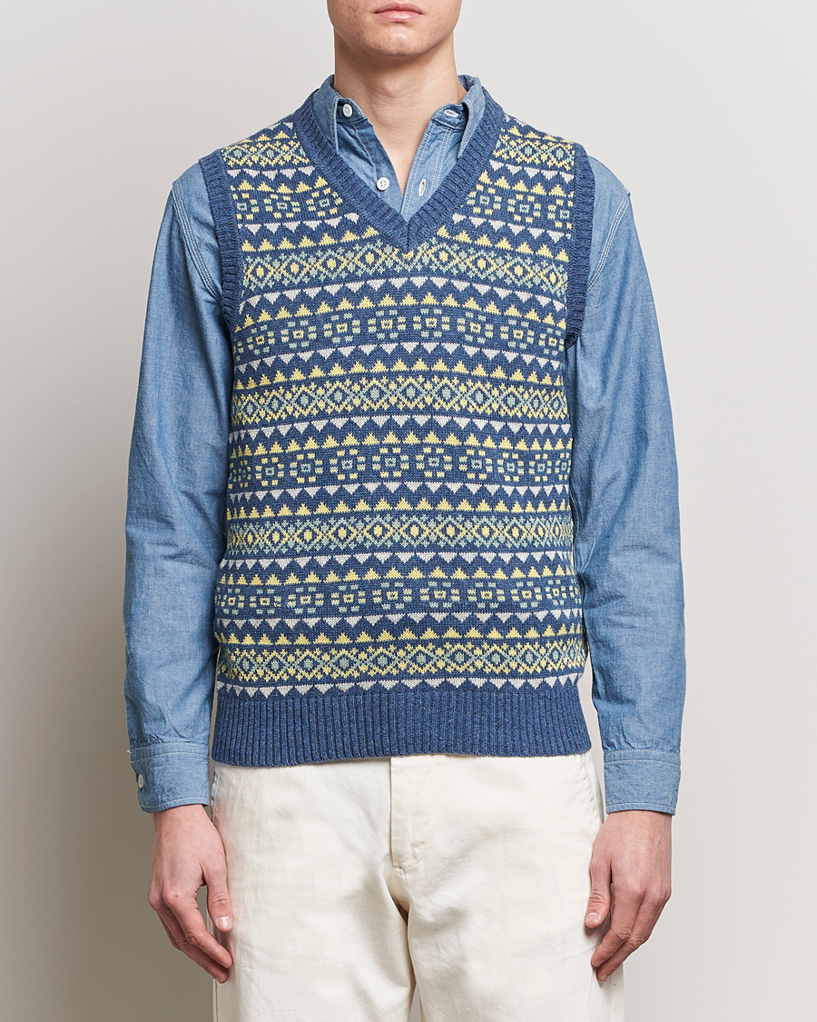 Heren | Japanese Department | BEAMS PLUS | Fairisle Knit Vest Blue