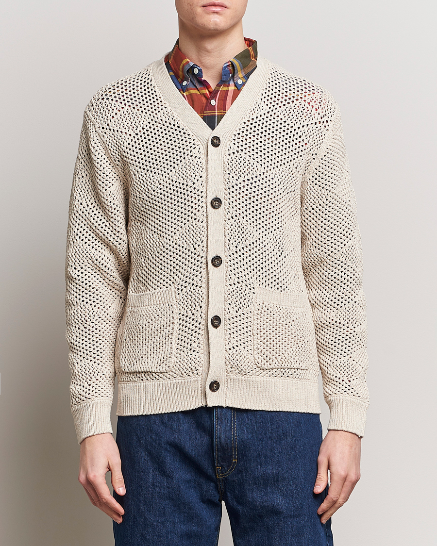 Heren | Preppy Authentic | BEAMS PLUS | Argyle Mesh Cardigan Light Beige