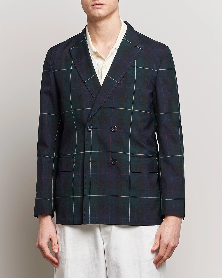 Heren | Preppy Authentic | BEAMS PLUS | Double Breasted Plaid Wool Blazer Green Plaid