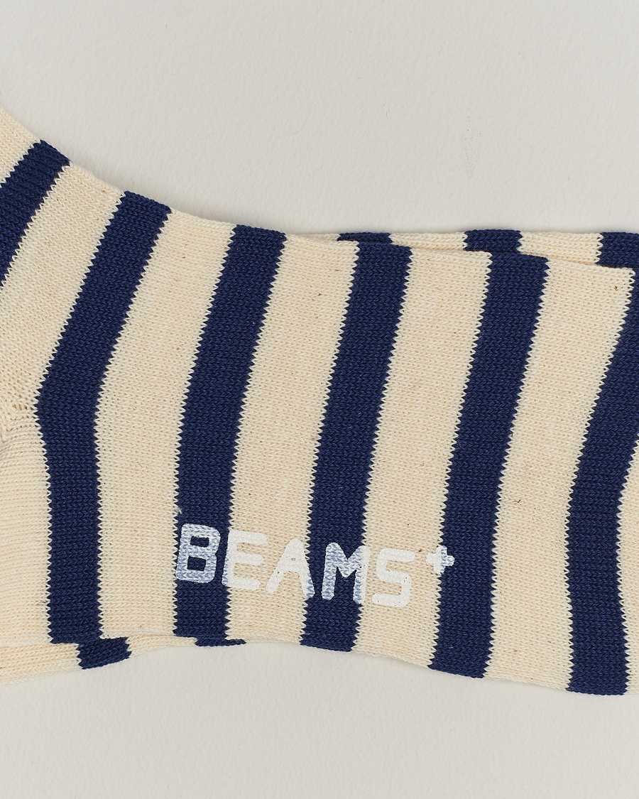 Heren | Preppy Authentic | BEAMS PLUS | 2 Tone Striped Socks White/Navy