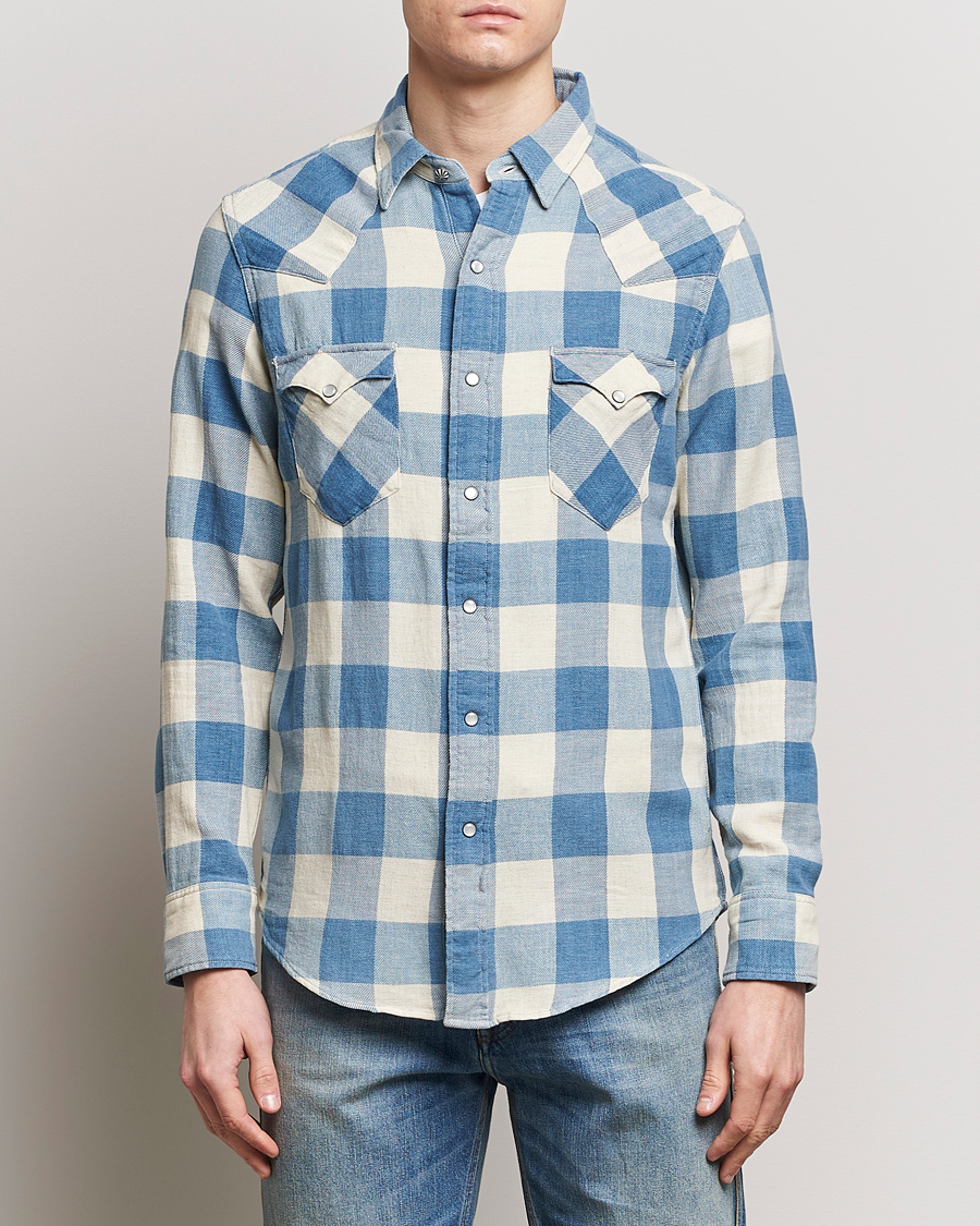 Heren | Overhemden | RRL | Buffalo Flannel Western Shirt Indigo/Cream