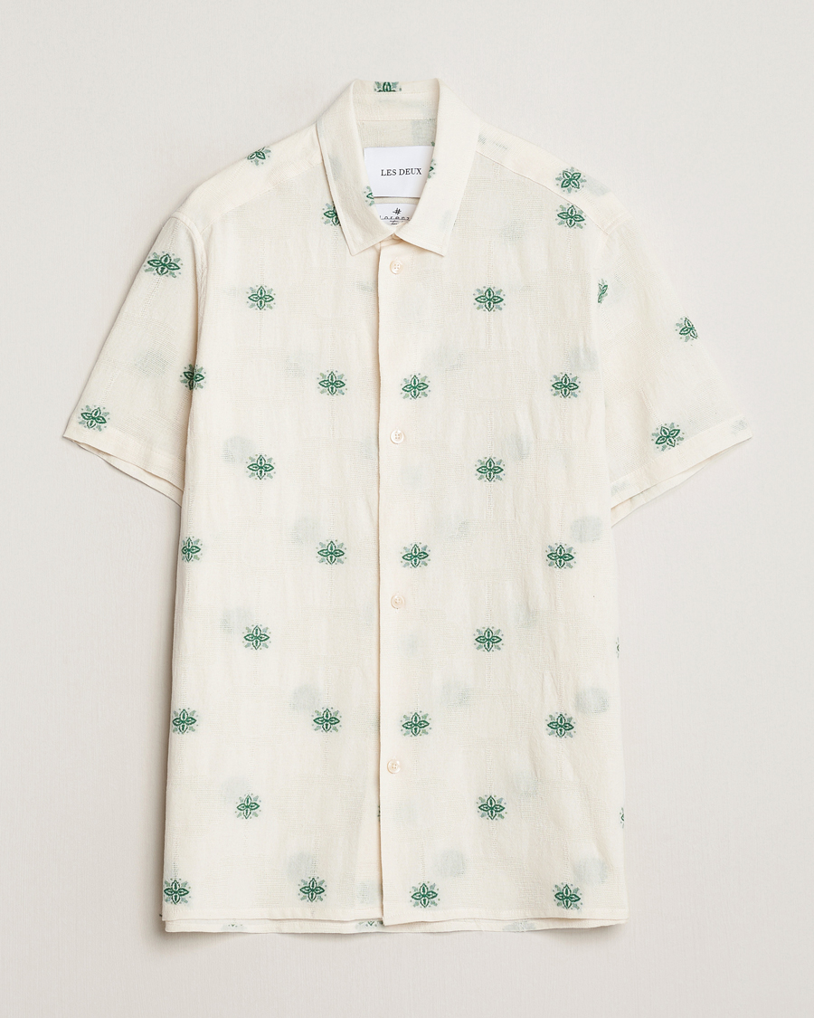 Heren | Overhemden | LES DEUX | Ira Short Sleeve Embroidery Cotton Shirt Ivory