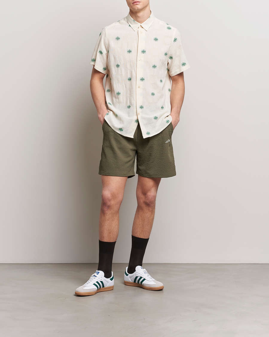 Heren | Overhemden | LES DEUX | Ira Short Sleeve Embroidery Cotton Shirt Ivory