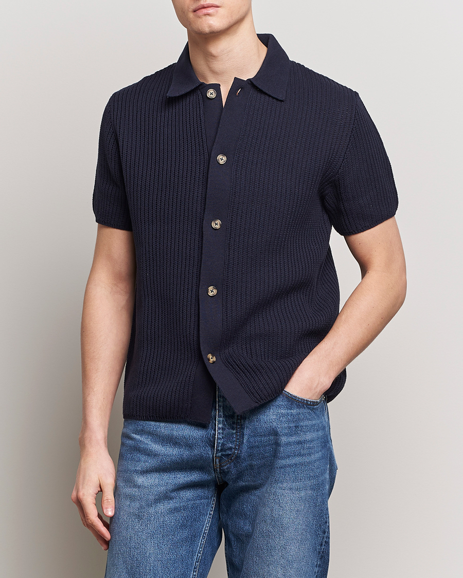 Men | Short Sleeve Shirts | LES DEUX | Gustavo Knitted Shirt Dark Navy
