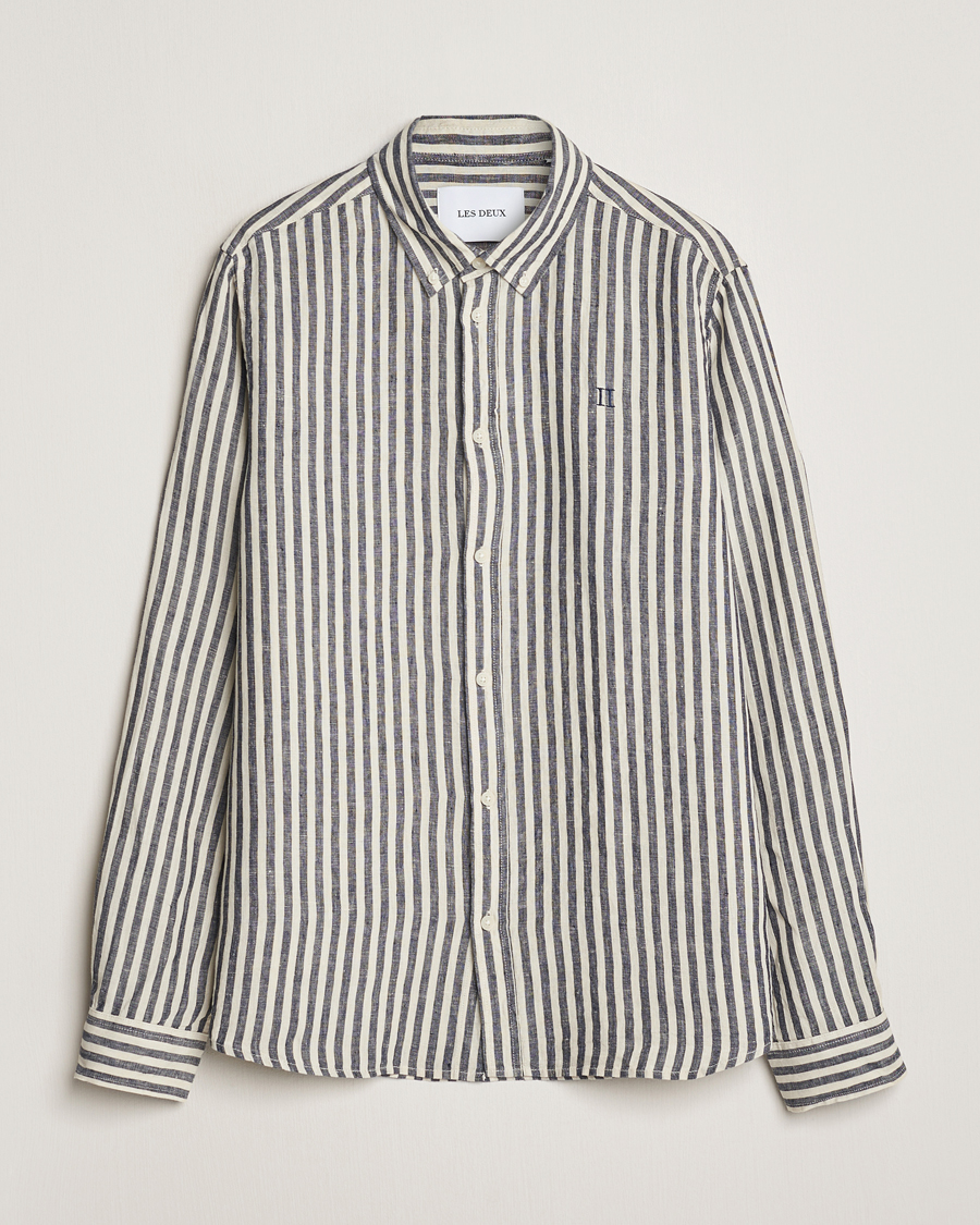 Heren | Overhemden | LES DEUX | Kristian Striped Linen Button Down Shirt Ivory/Navy