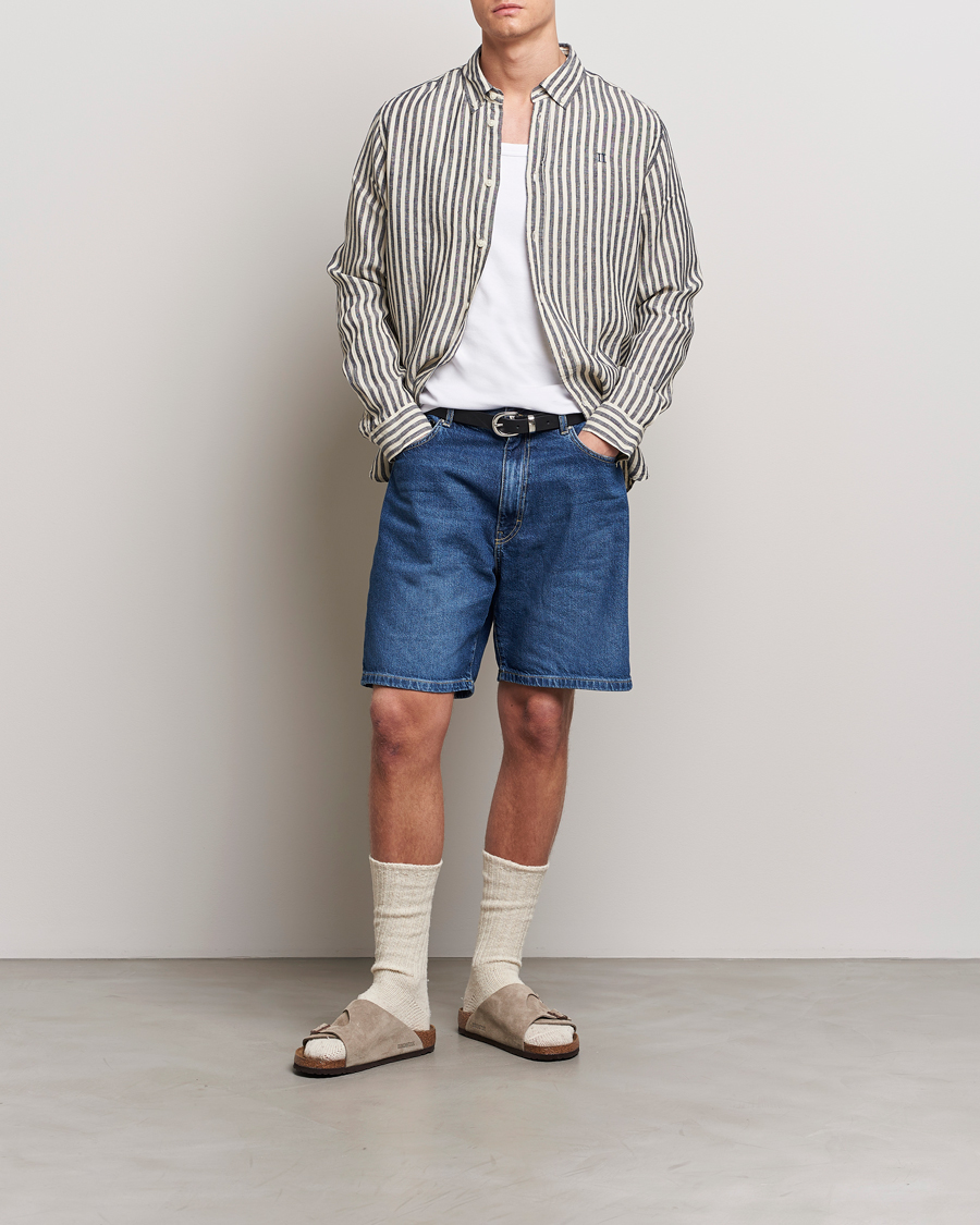 Heren | Overhemden | LES DEUX | Kristian Striped Linen Button Down Shirt Ivory/Navy
