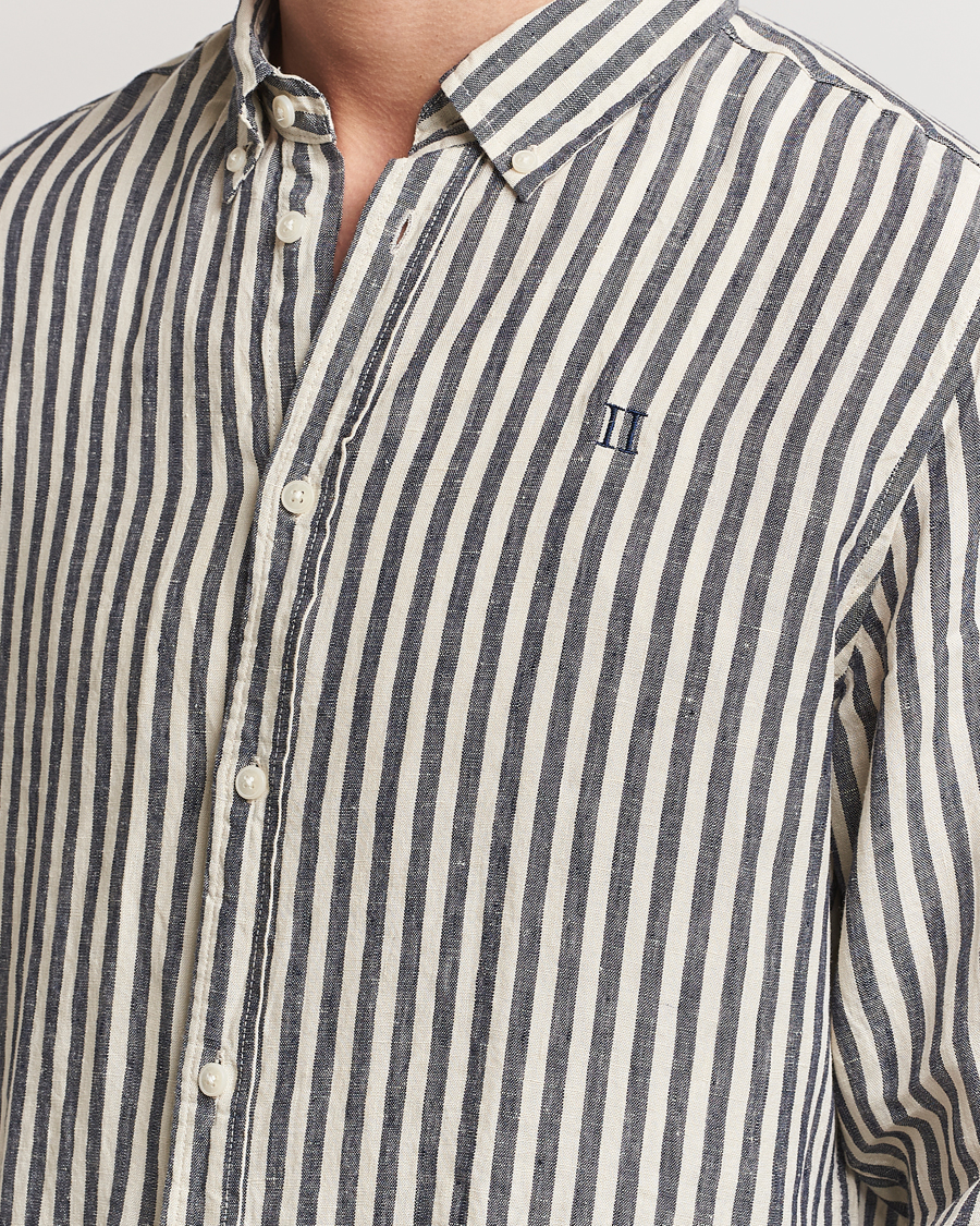 Heren | Overhemden | LES DEUX | Kristian Striped Linen Button Down Shirt Ivory/Navy