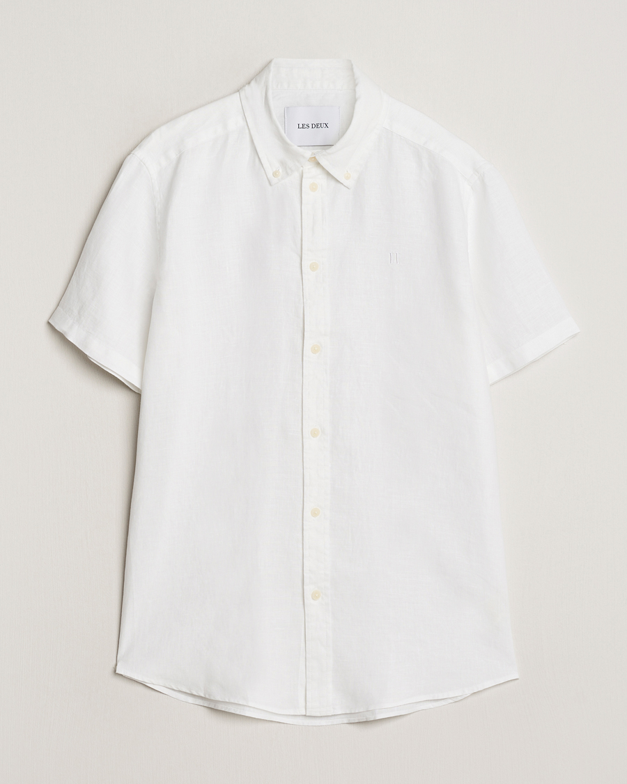 Heren | Overhemden | LES DEUX | Kris Short Sleeve Linen Shirt White