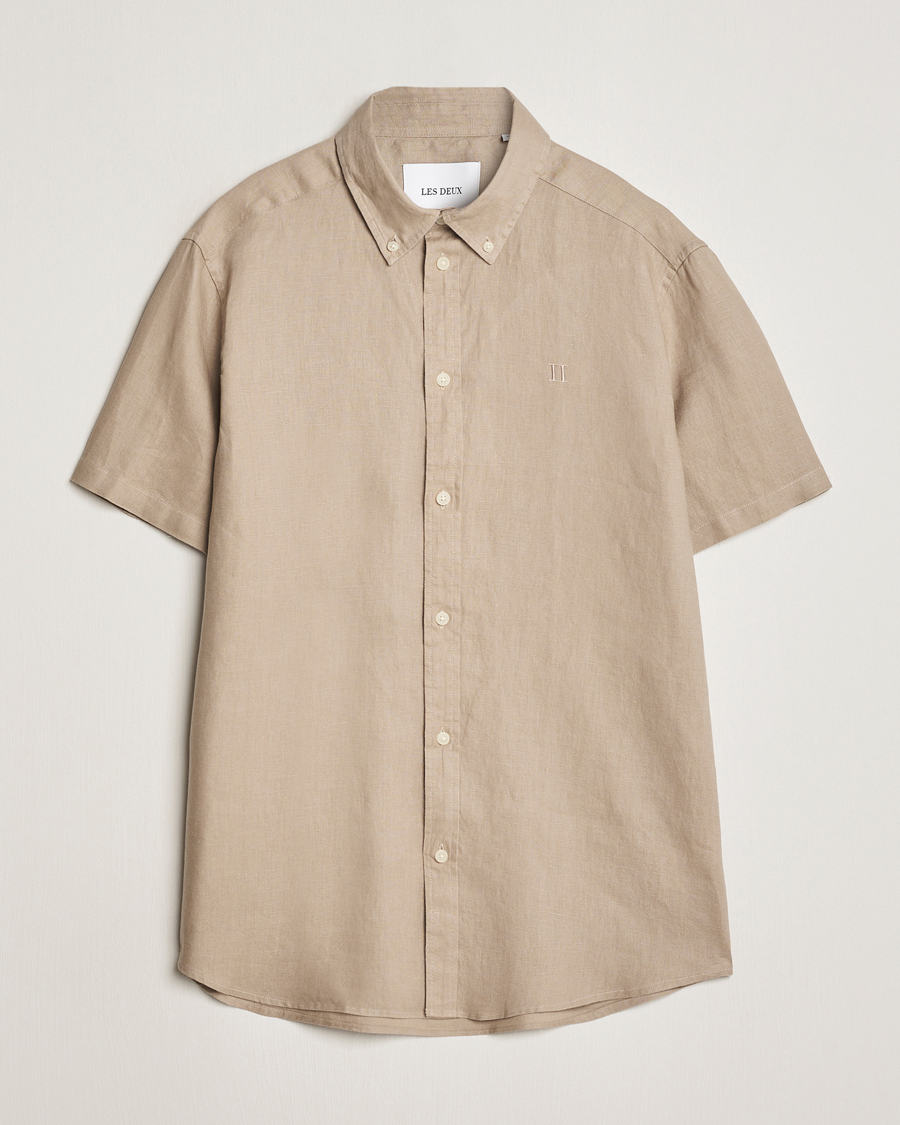 Heren | Overhemden | LES DEUX | Kris Short Sleeve Linen Shirt Dark Sand