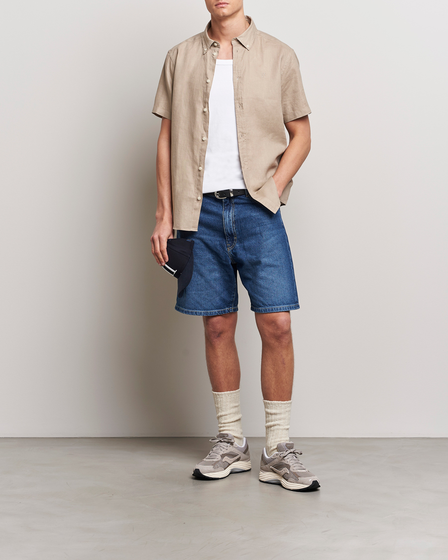 Heren | Overhemden | LES DEUX | Kris Short Sleeve Linen Shirt Dark Sand