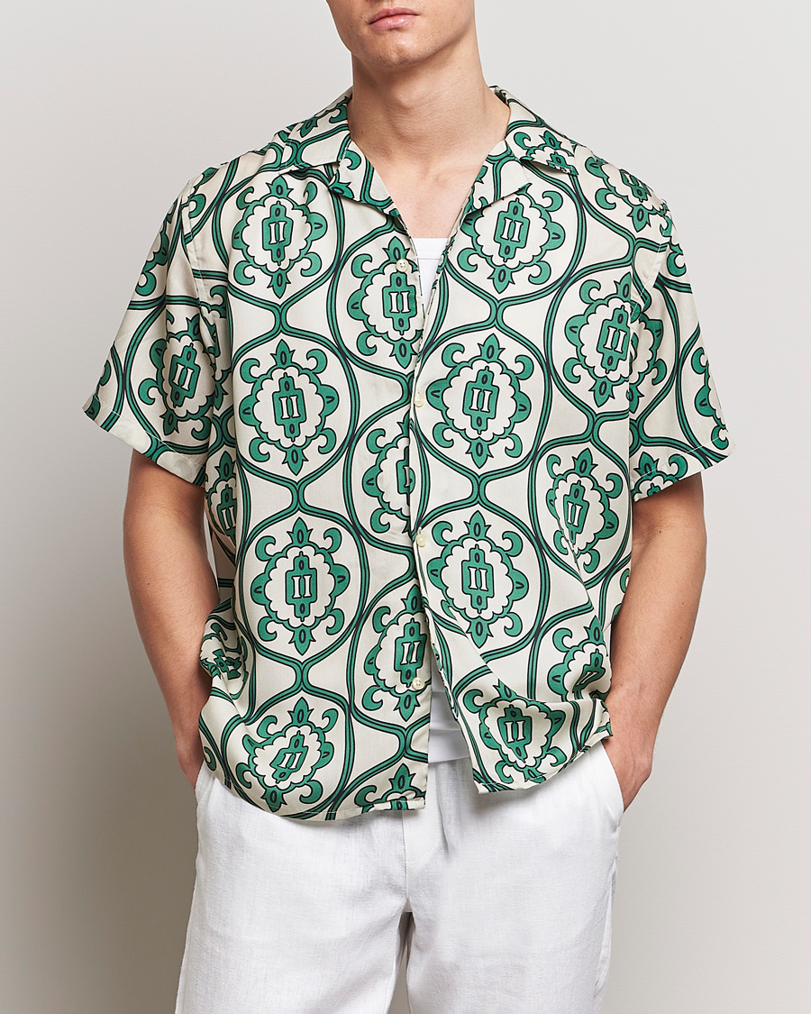 Heren | Nieuws | LES DEUX | Ornament Print Tencel Shirt Ivory/Green