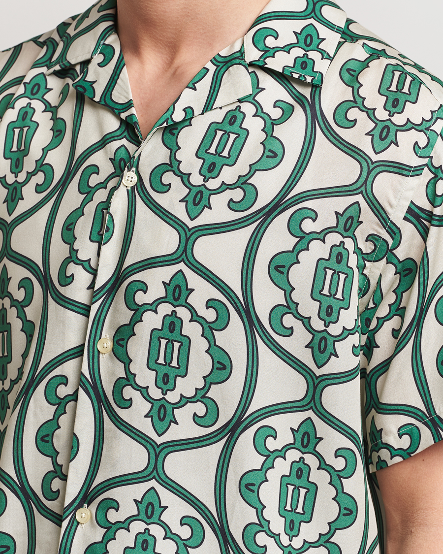 Heren | Overhemden | LES DEUX | Ornament Print Tencel Shirt Ivory/Green