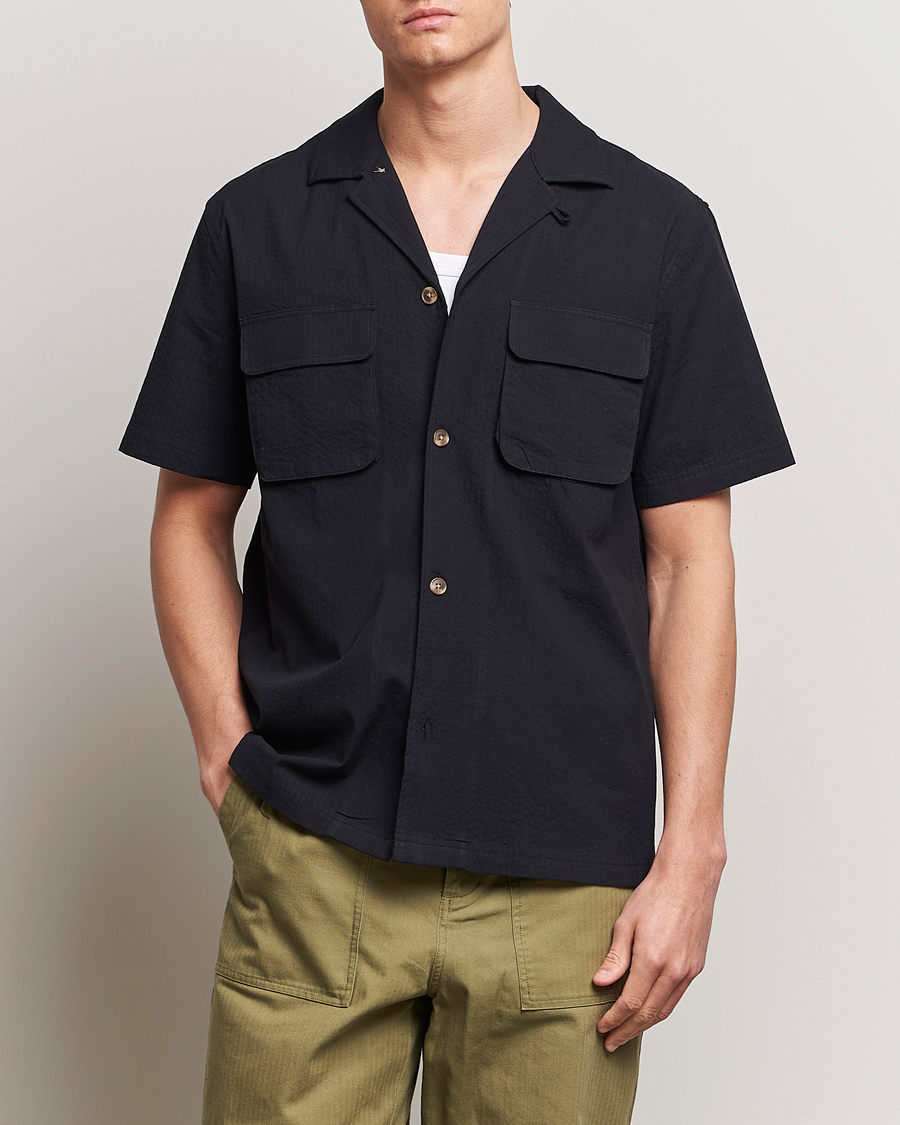 Heren | LES DEUX | LES DEUX | Osmund Seersucker Shirt Black