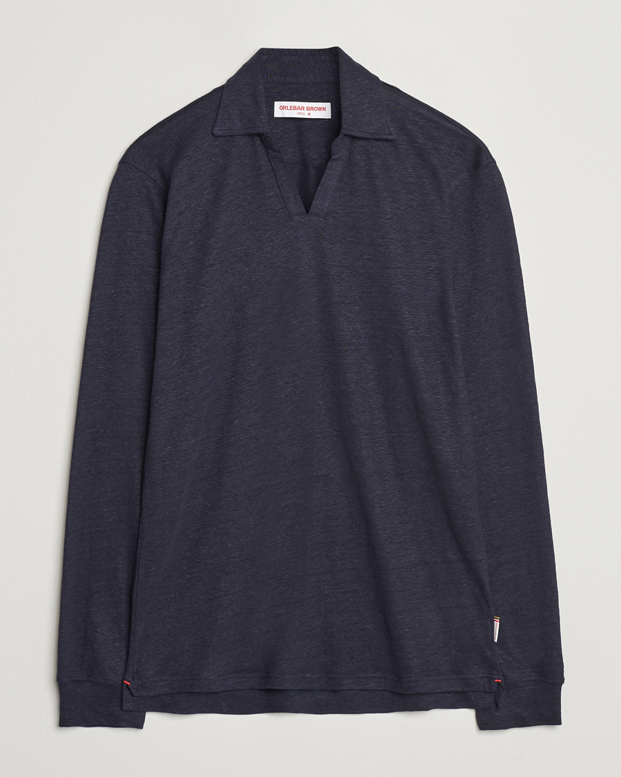 Heren | Truien | Orlebar Brown | Felix Long Sleeve Slub Linen Polo Night Iris