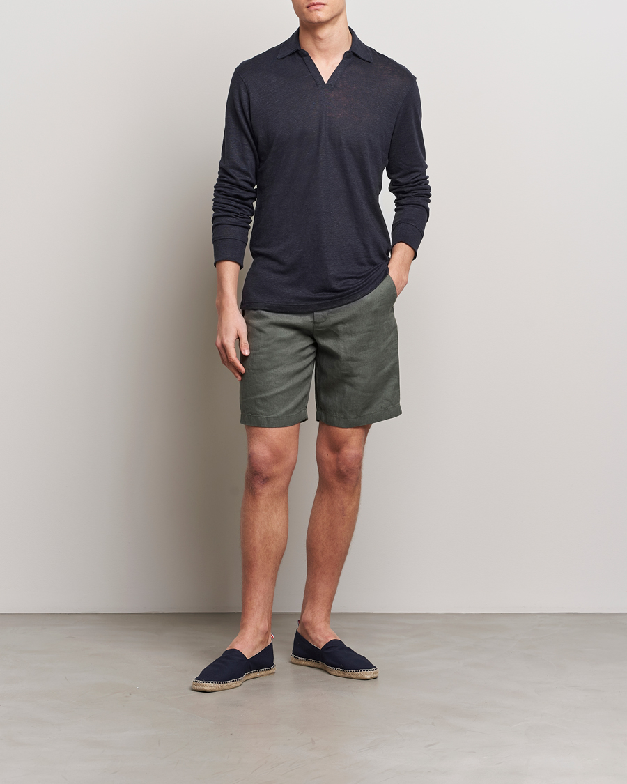 Heren | Truien | Orlebar Brown | Felix Long Sleeve Slub Linen Polo Night Iris