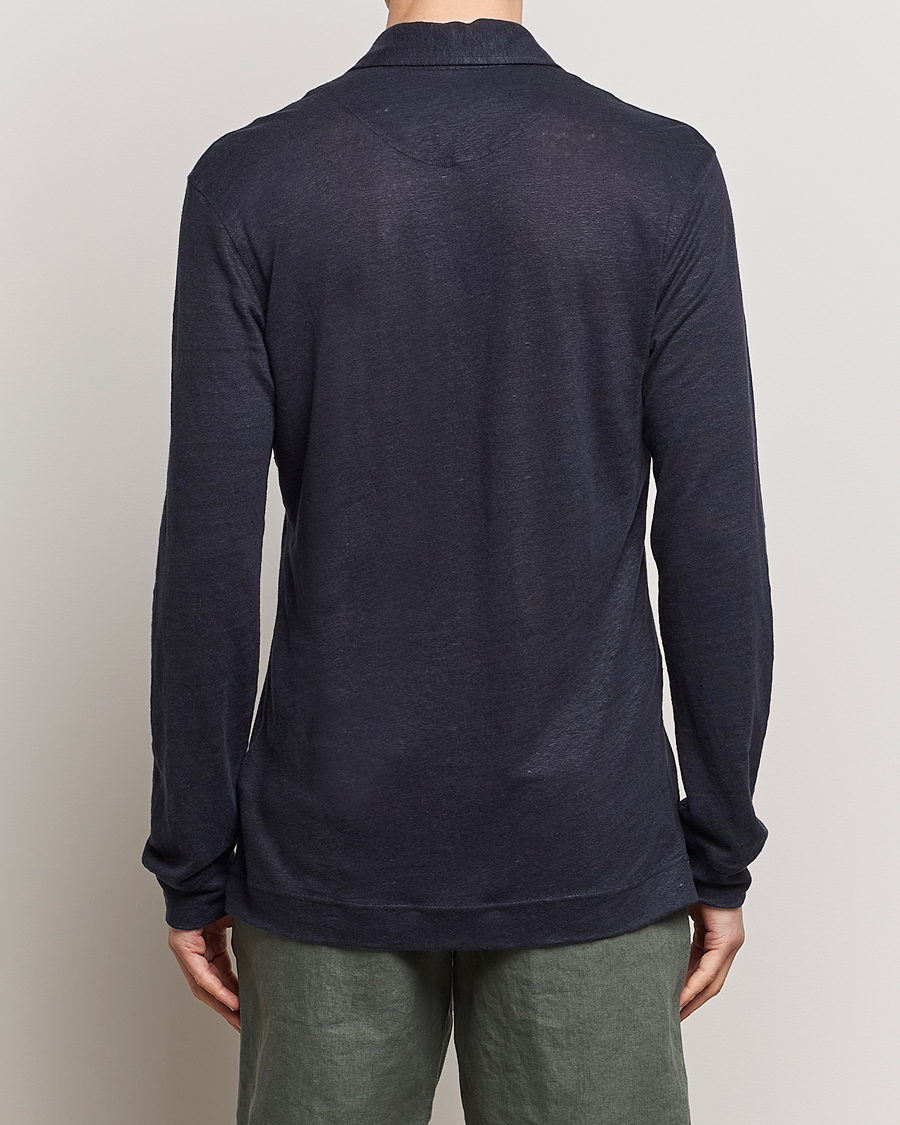 Heren | Truien | Orlebar Brown | Felix Long Sleeve Slub Linen Polo Night Iris
