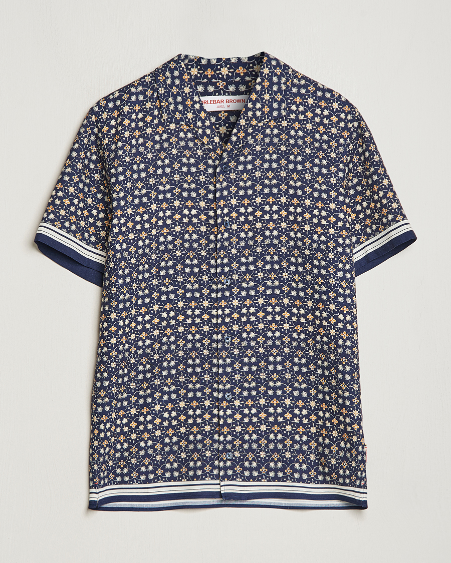 Heren | Overhemden | Orlebar Brown | Hibbert Fiore Viscose/Linen Printed Shirt Night Iris