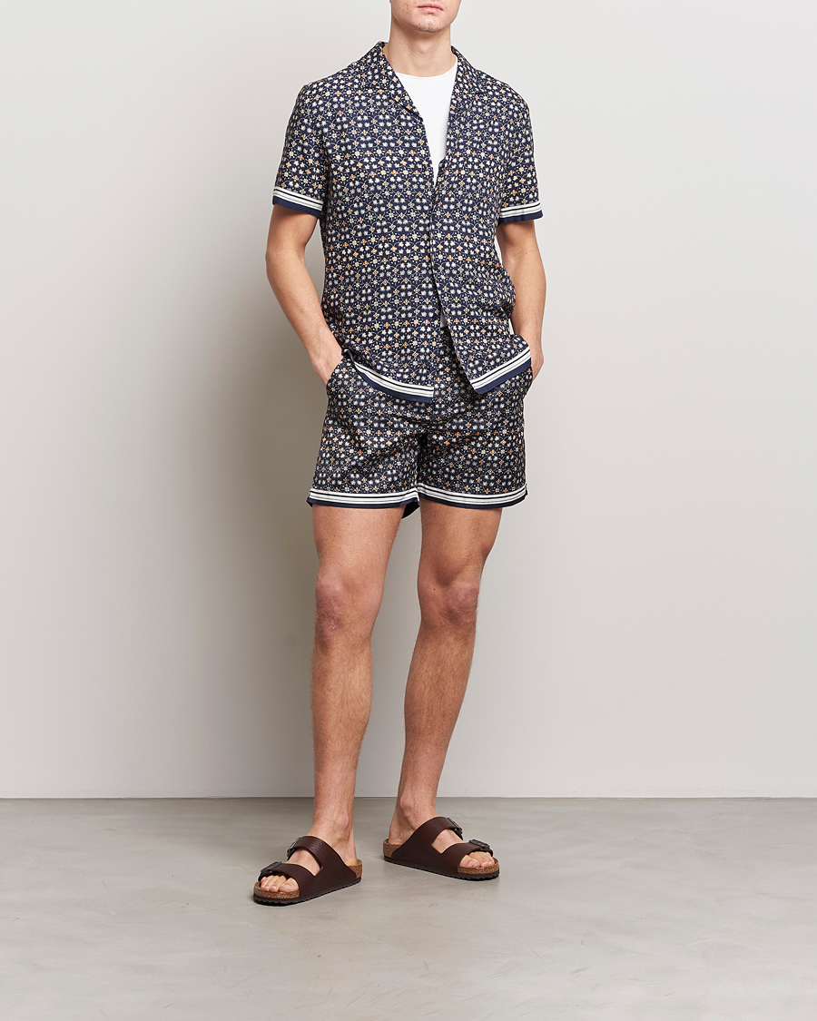 Heren | Overhemden | Orlebar Brown | Hibbert Fiore Viscose/Linen Printed Shirt Night Iris