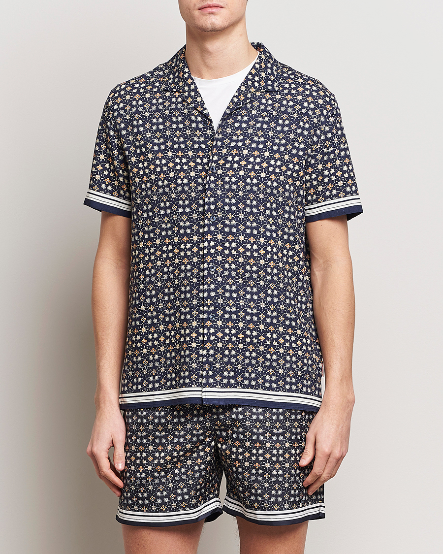 Heren | Best of British | Orlebar Brown | Hibbert Fiore Viscose/Linen Printed Shirt Night Iris