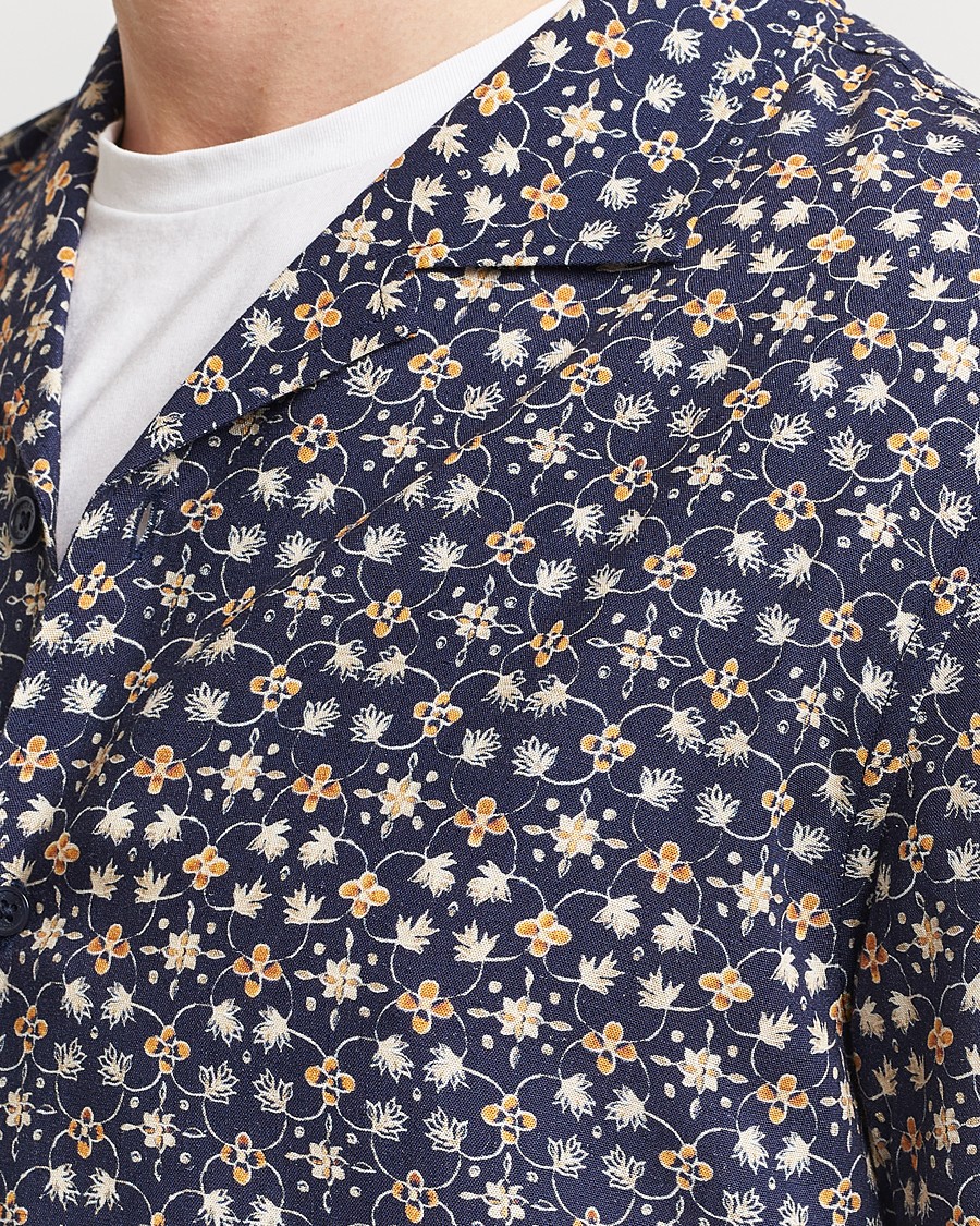 Heren | Overhemden | Orlebar Brown | Hibbert Fiore Viscose/Linen Printed Shirt Night Iris