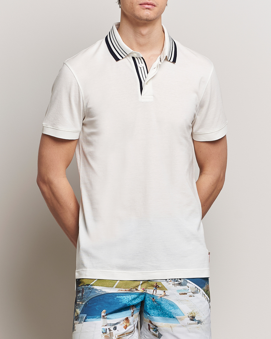 Heren | Poloshirts met korte mouwen | Orlebar Brown | Dominic Border Cotton/Lyocel Polo White Sand