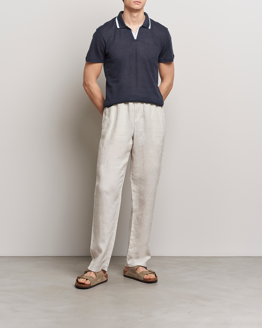 Heren | Polo's | Orlebar Brown | Felix Linen Pique Polo Night Iris