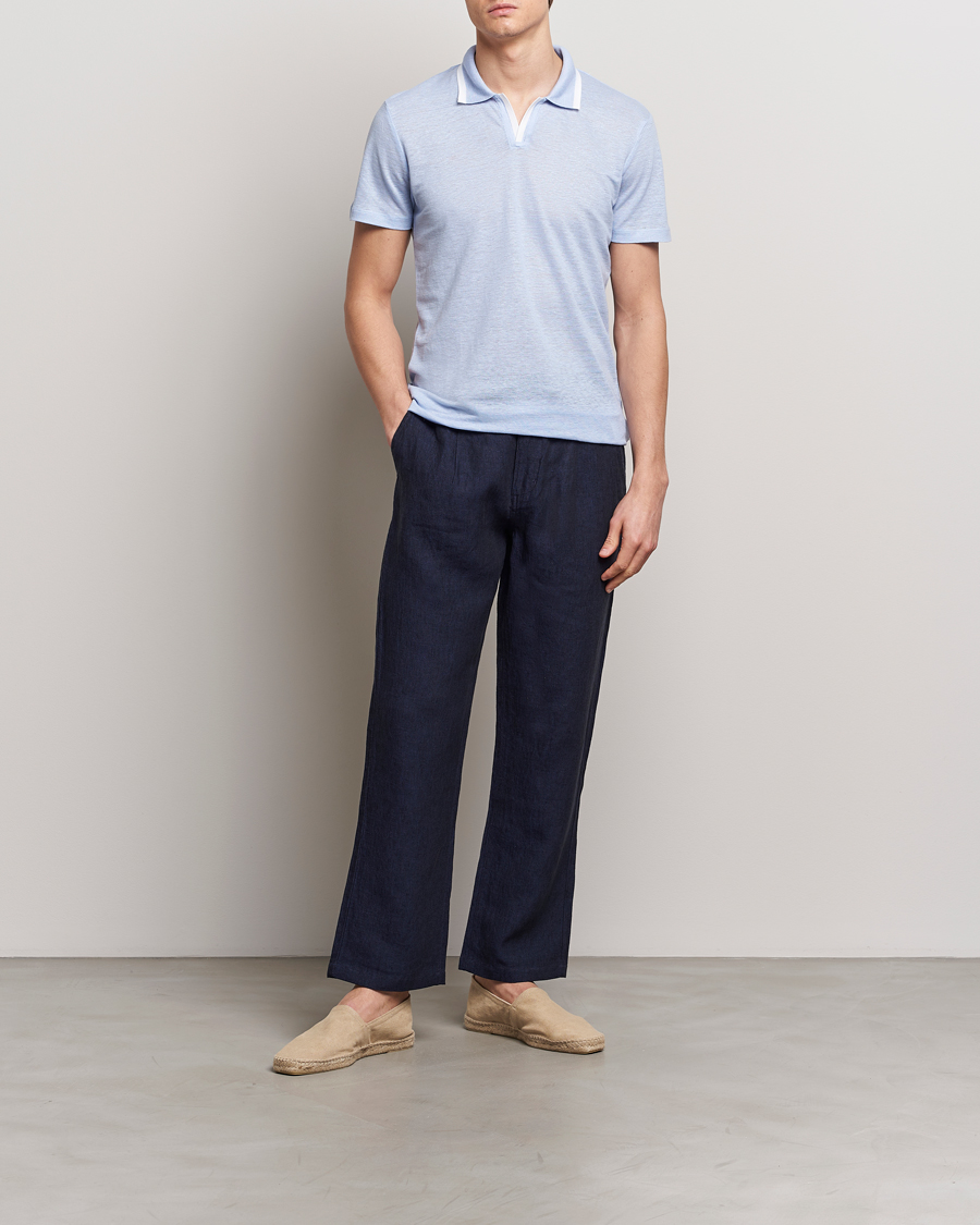 Heren | Polo's | Orlebar Brown | Felix Linen Pique Polo Soft Blue