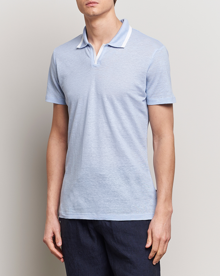 Heren | Poloshirts met korte mouwen | Orlebar Brown | Felix Linen Pique Polo Soft Blue