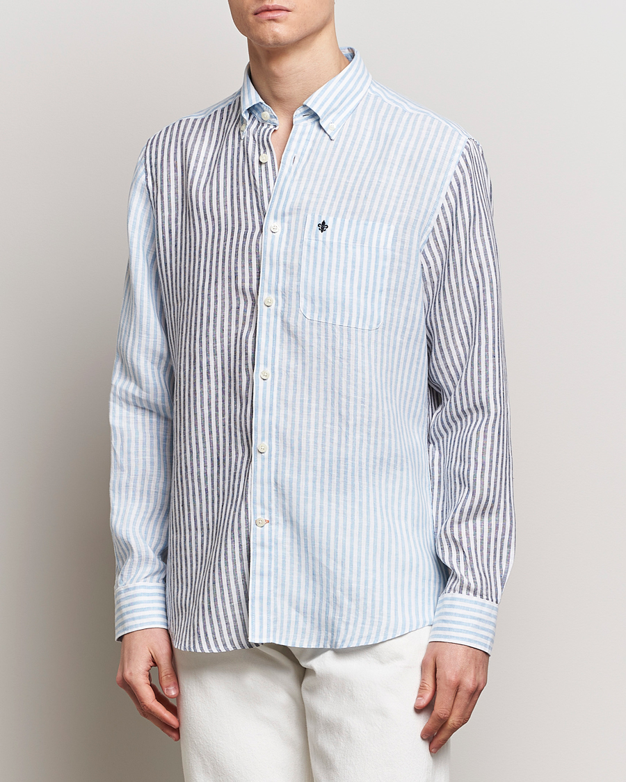 Heren | Linnen overhemden | Morris | Douglas Linen Mix Shirt Blue