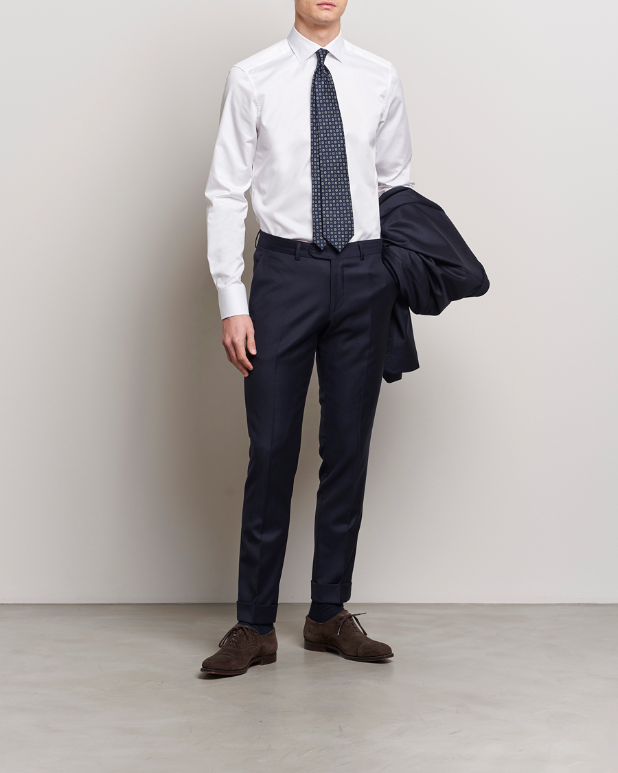 Heren | Carl of Carl Exclusives | Stenströms | Slimline Cotton Twill Cut Away Shirt White