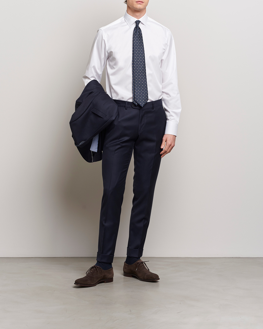 Heren | Carl of Carl Exclusives | Stenströms | Fitted Body Cotton Twill Cut Away Shirt White