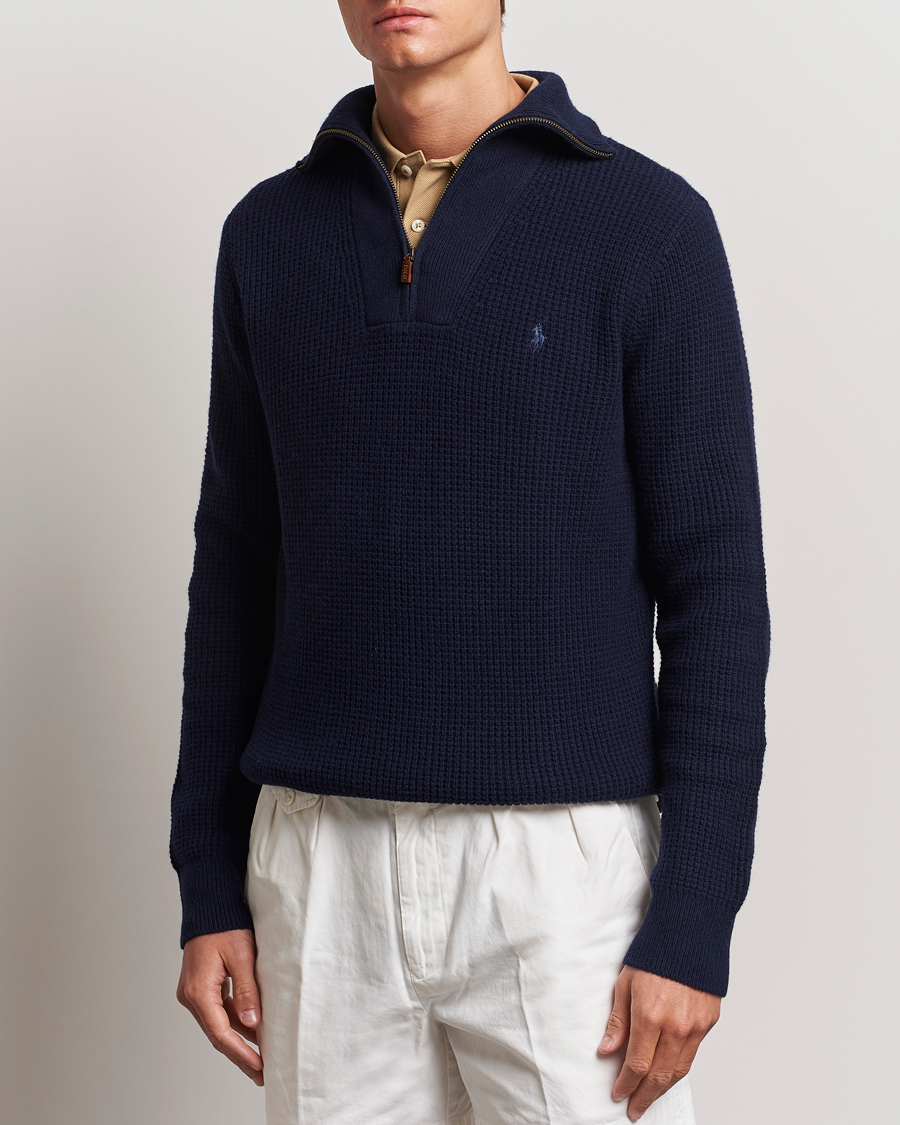 Heren |  | Polo Ralph Lauren | Cotton/Wool Knitted Half Zip Hunter Navy