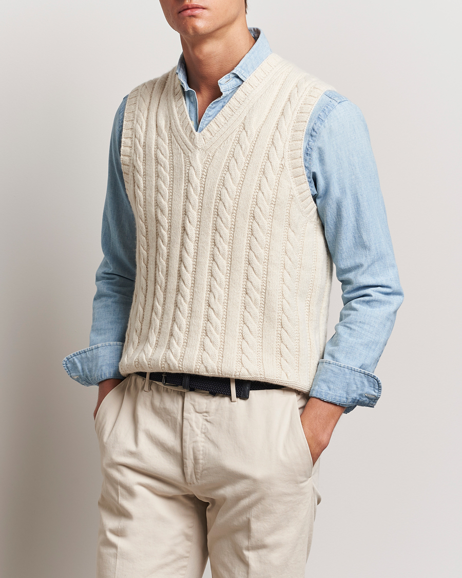 Heren | Truien | Polo Ralph Lauren | Cotton Aran Knitted Vest Cream
