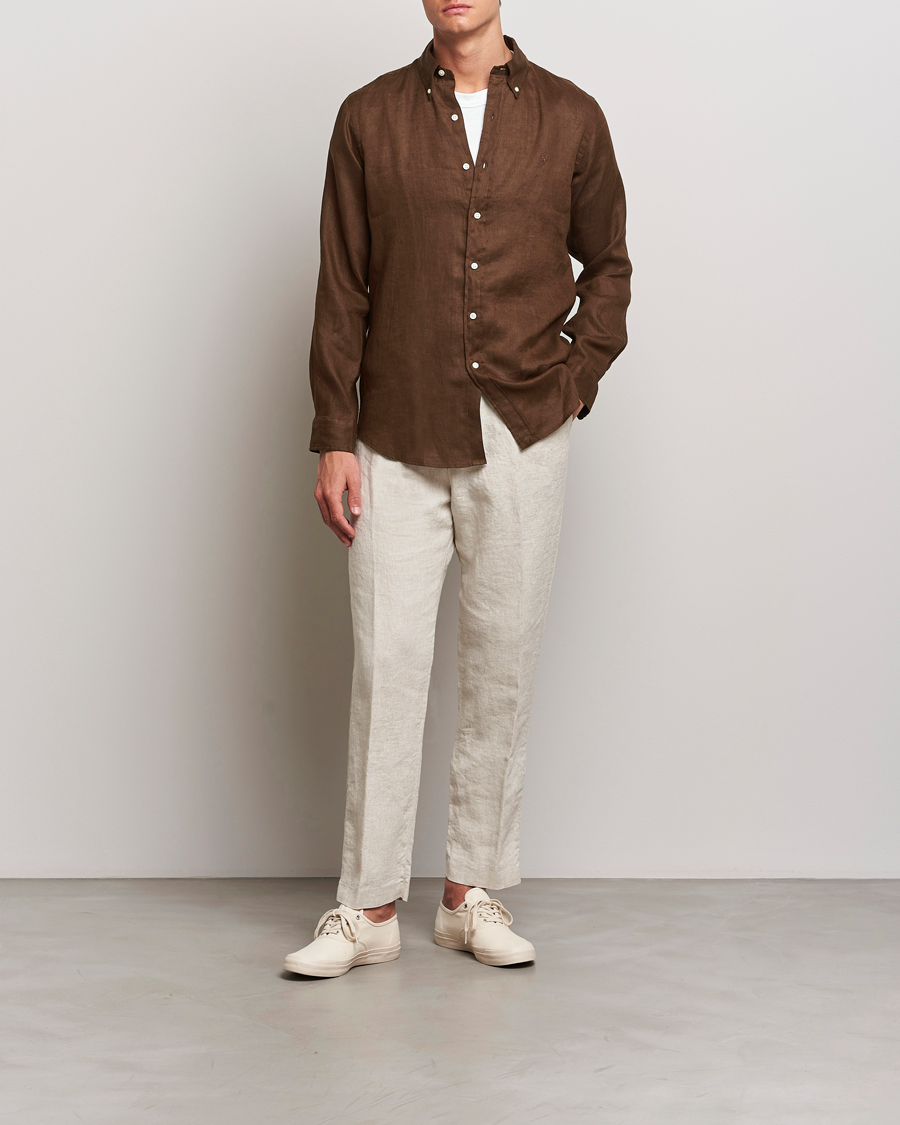 Heren | Overhemden | Polo Ralph Lauren | Custom Fit Linen Button Down Chocolate Mousse