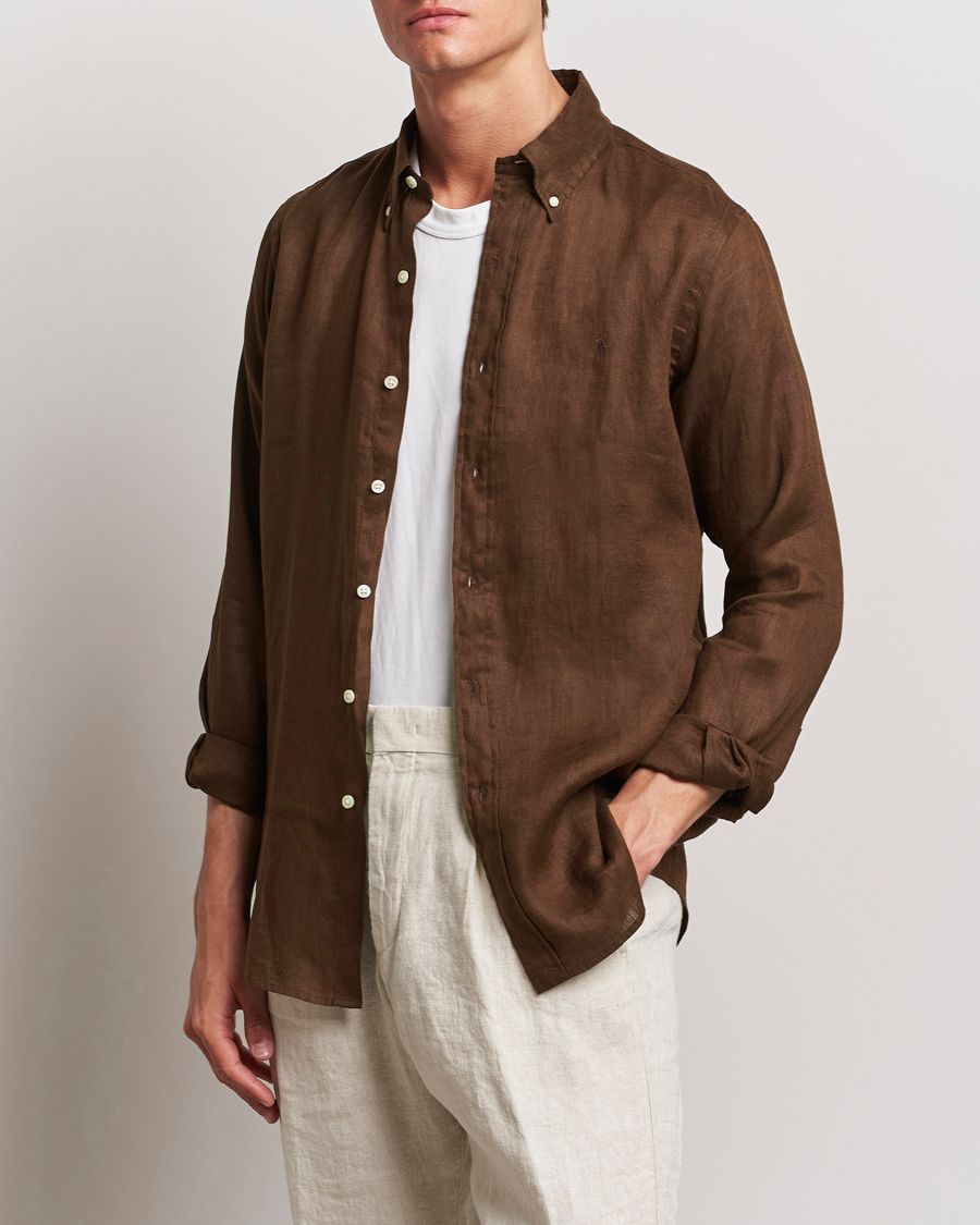 Heren | Overhemden | Polo Ralph Lauren | Custom Fit Linen Button Down Chocolate Mousse