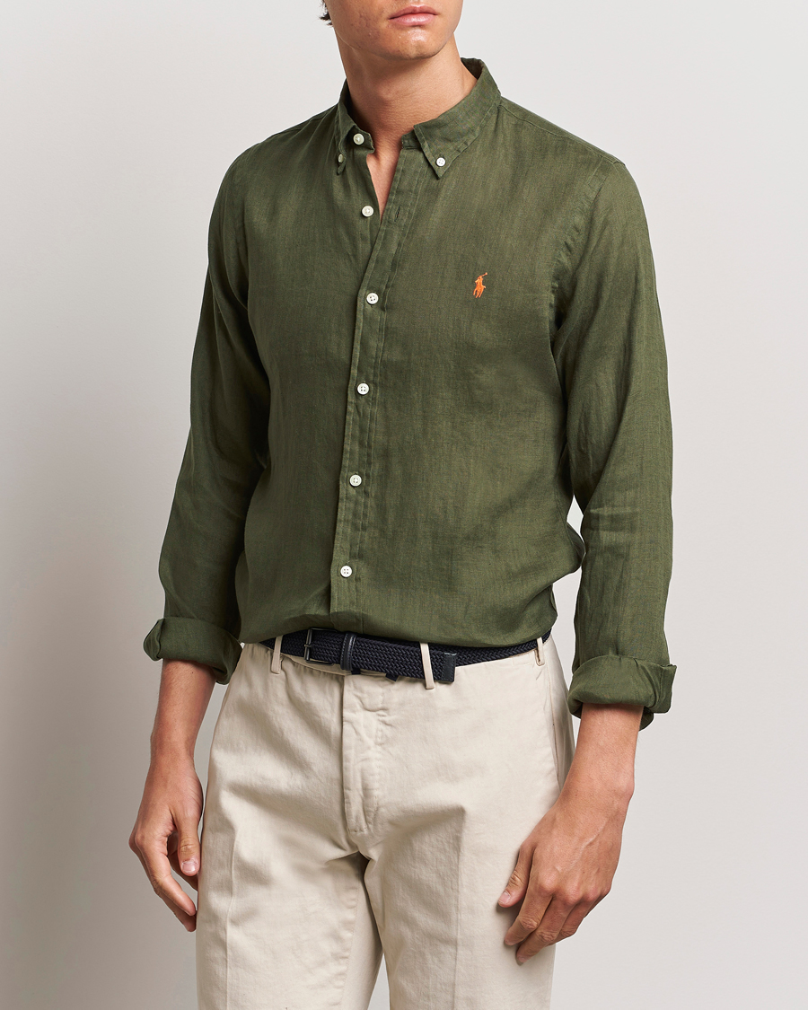 Heren |  | Polo Ralph Lauren | Slim Fit Linen Button Down Shirt Thermal Green