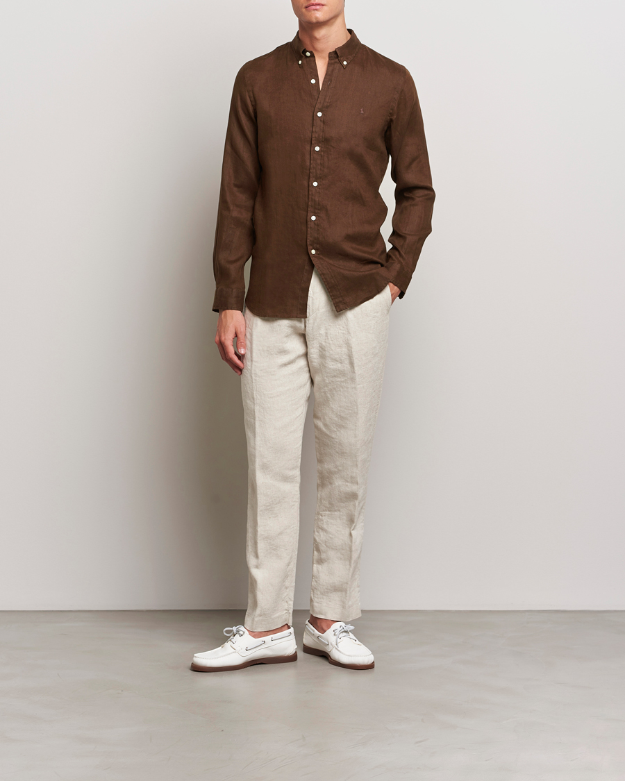 Heren | Overhemden | Polo Ralph Lauren | Slim Fit Linen Button Down Shirt Chocolate Mousse