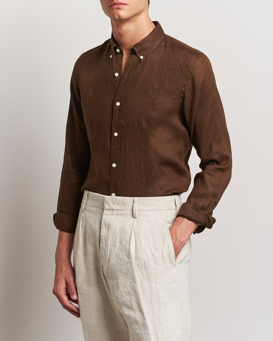 Heren | Smart casual | Polo Ralph Lauren | Slim Fit Linen Button Down Shirt Chocolate Mousse